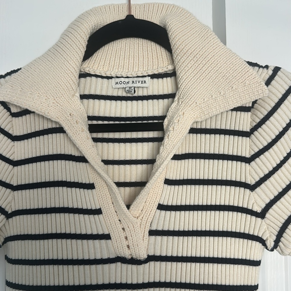 Tuckernuck White Maxi Dress with Navy Striped Knit Bodice - Picture 5 of 6